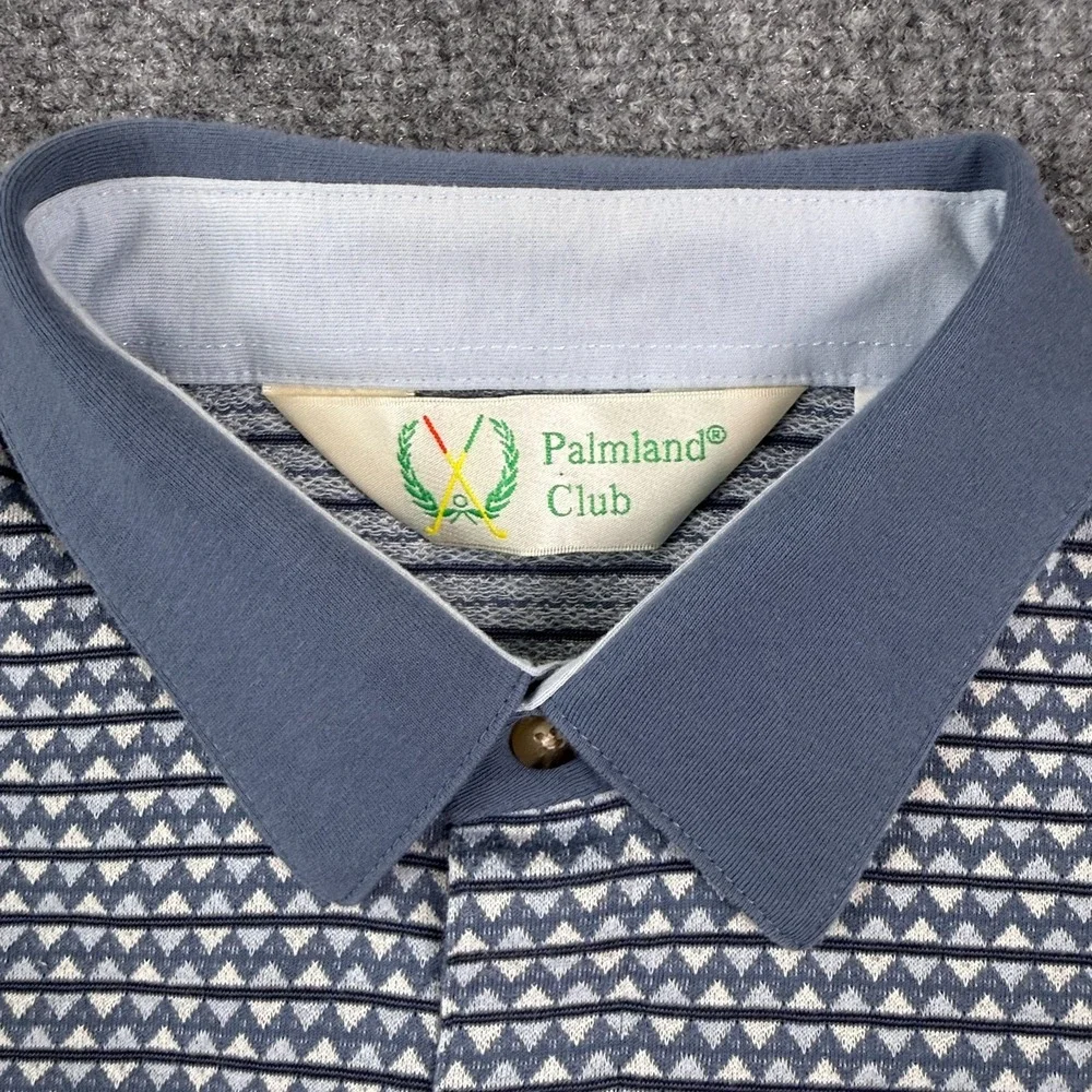 Vintage Palmland Club Polo Shirt Mens Large Blue Geometric Pattern‎ Golf